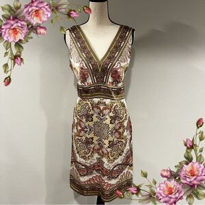 Nicole Miller silk midi v-neck sleeveless dress skater style